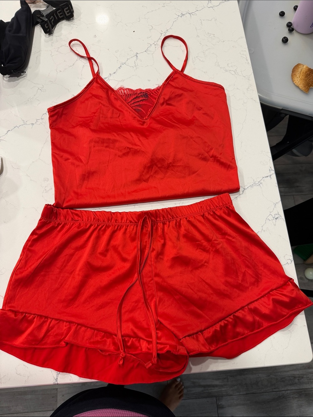 RACHEL Rachel Roy Red Satin Lace-Trim Cami & Shorts Sleep Set